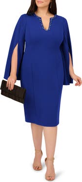 Adrianna Papell Jewel Cape Sleeve Crepe Sheath Dress