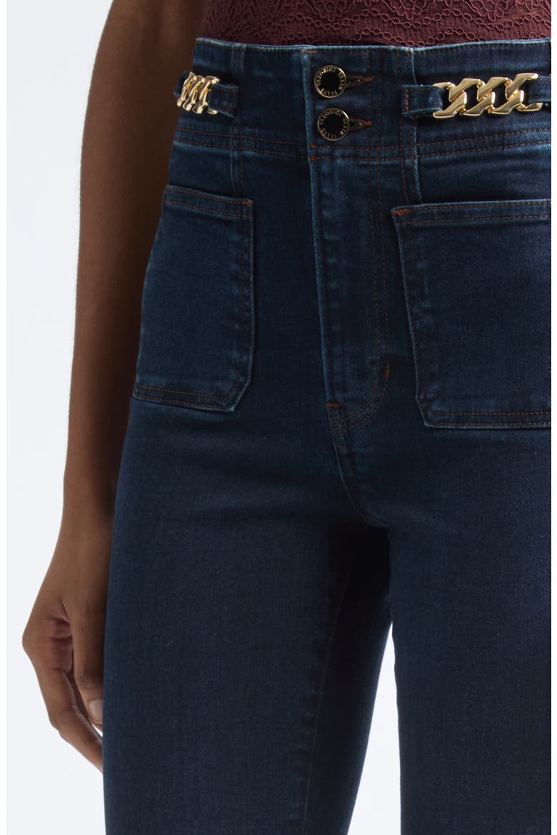 Beverly Chain Detail High Waist Flare Jeans, Alternate, color, DARK MIDNIGHT