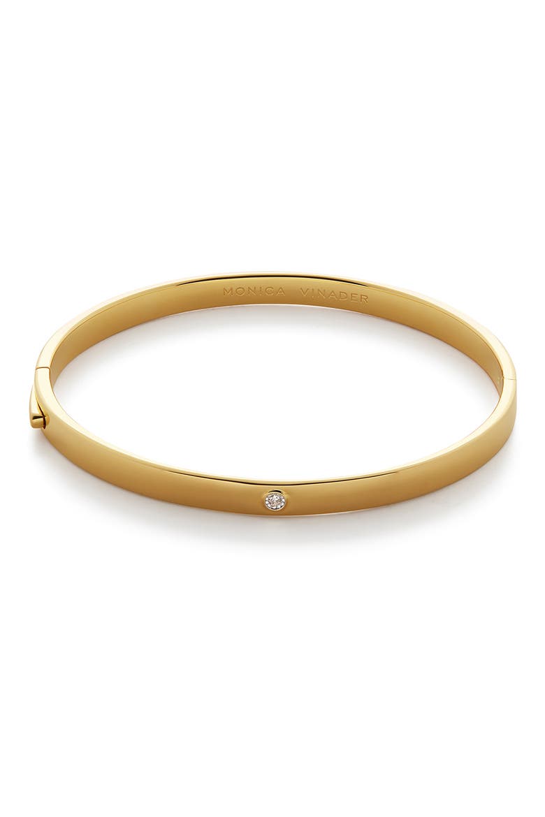Essential Lab Grown Diamond Solitaire Hinged Bangle Bracelet, Main, color, 18K GOLD VERMEIL