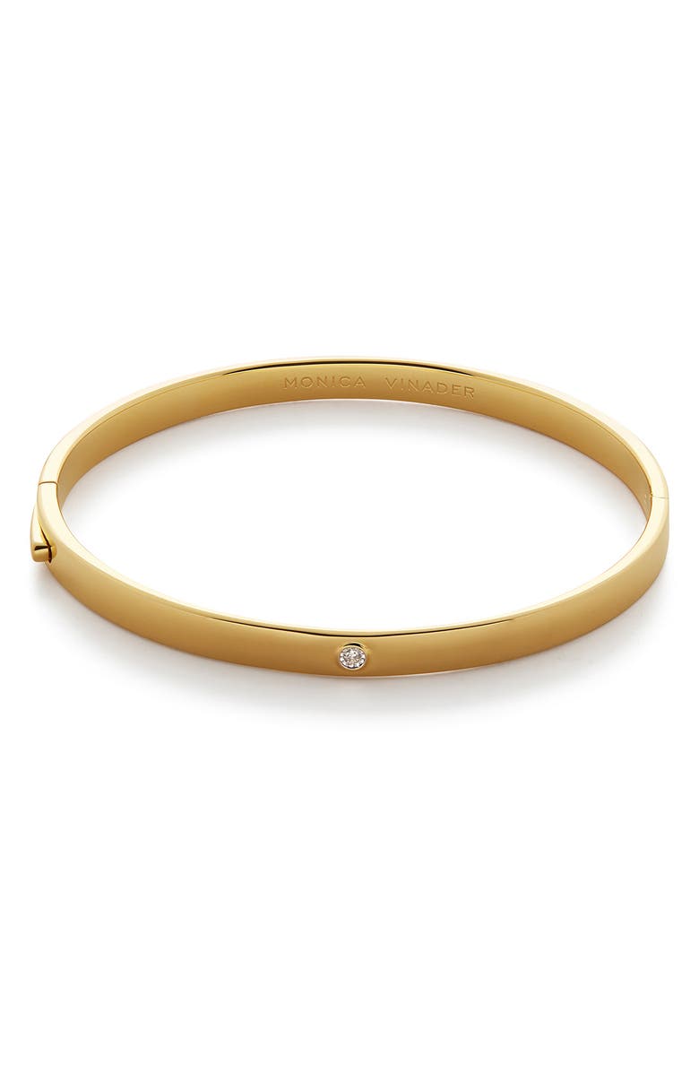 Monica Vinader Essential Lab Grown Diamond Solitaire Hinged Bangle Bracelet, Main, color, 18K Gold Vermeil