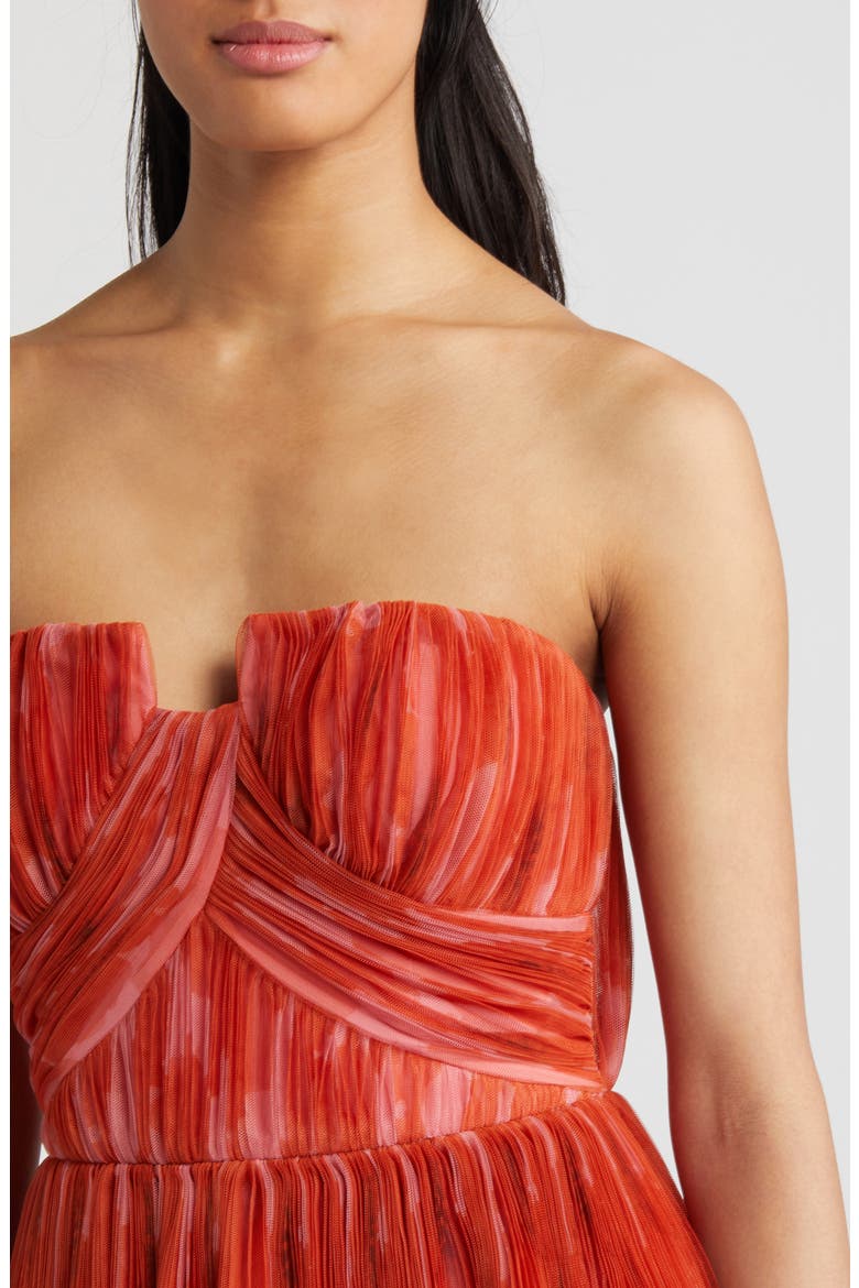 Simi Plissé Ruffle Strapless Gown, Alternate, color, ORANGE ROMANTIC FLORAL
