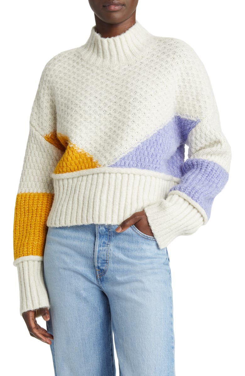 VERO MODA Bien Colorblock Recycled Polyester Blend Sweater, Main, color,