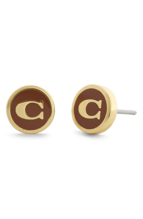 Enamel C Small Stud Earrings