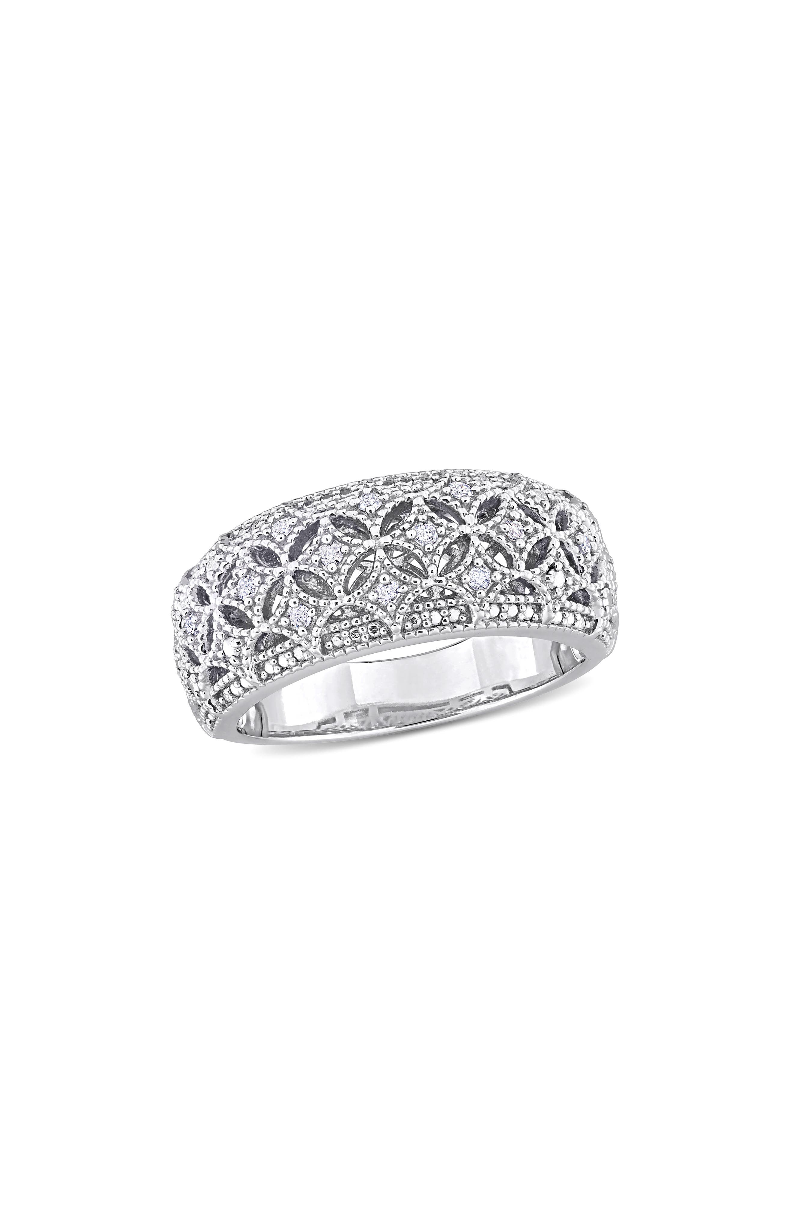 DELMAR Sterling Silver Diamond Wide Band Ring - 0.096ct
