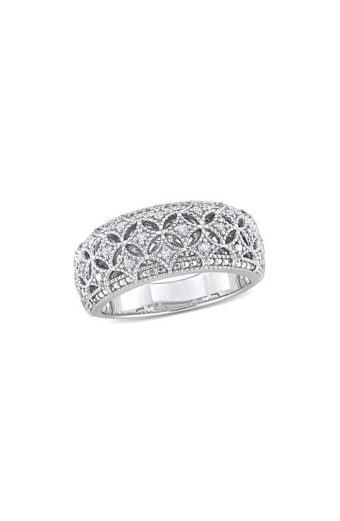 Sterling Silver Diamond Wide Band Ring - 0.096ct