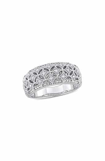 DELMAR Sterling Silver Diamond Wide Band Ring - 0.096ct