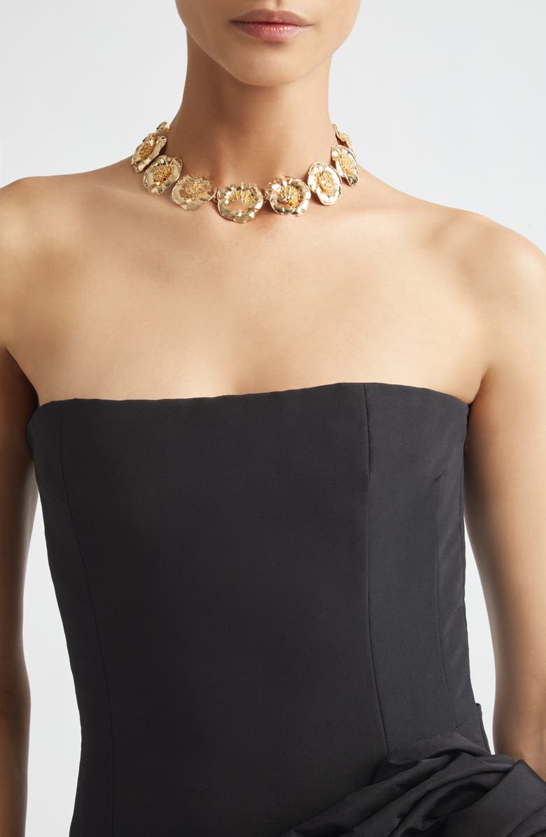 Carolina Herrera Flower Collar Necklace, Alternate, color, Gold
