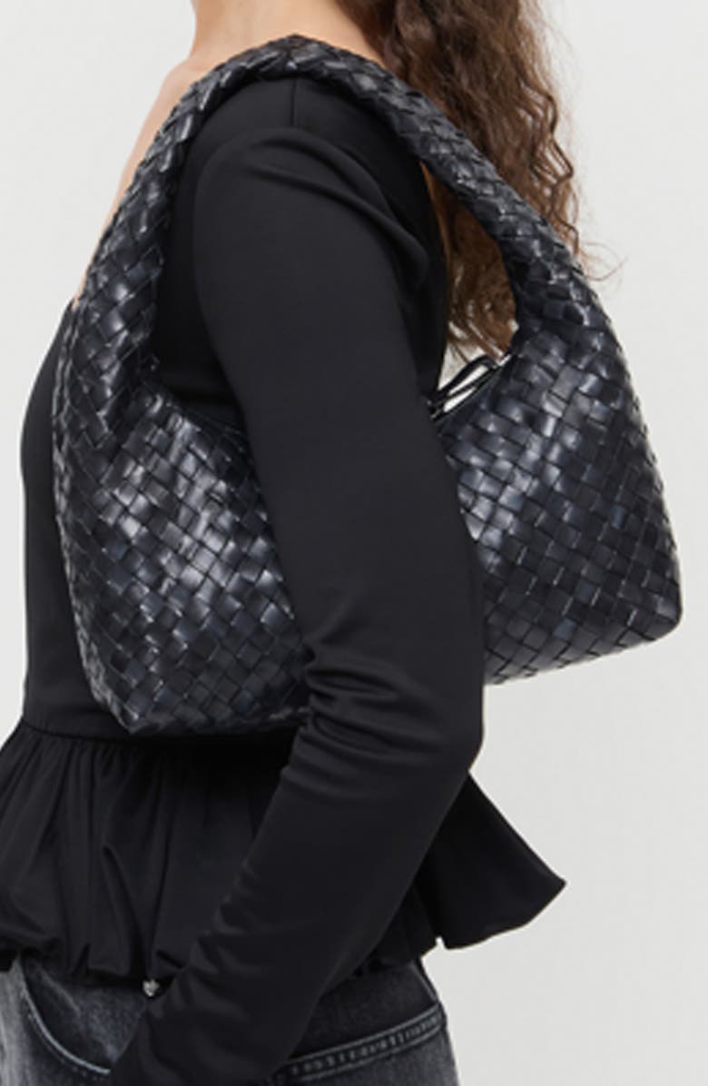 Loeffler Randall Mercer Woven Leather Shoulder Bag, Alternate, color, Black