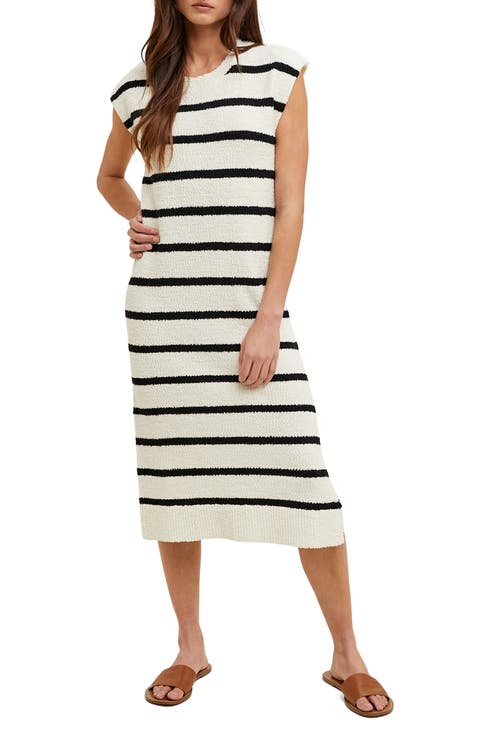 Stripe Cap Sleeve Midi Sweater Dress