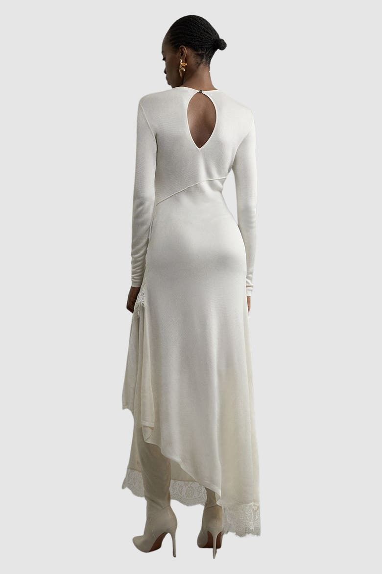 Petite Slinky Lace Asymmetric Maxi Dress, Alternate, color, Cream