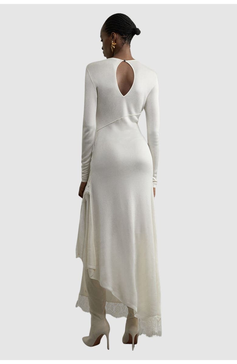 Karen Millen Petite Slinky Lace Asymmetric Maxi Dress, Alternate, color, Cream