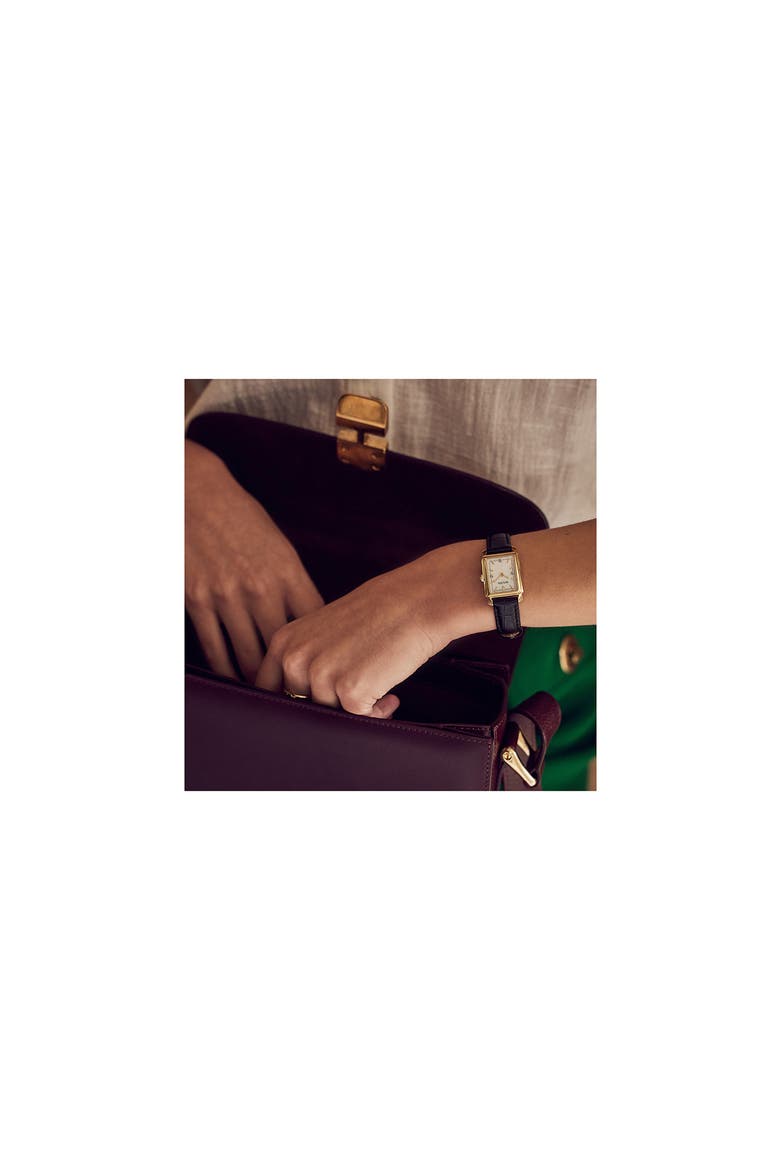 Sutton Rectangular Leather Strap Watch, 21mm, Alternate, color, GOLD-TONE