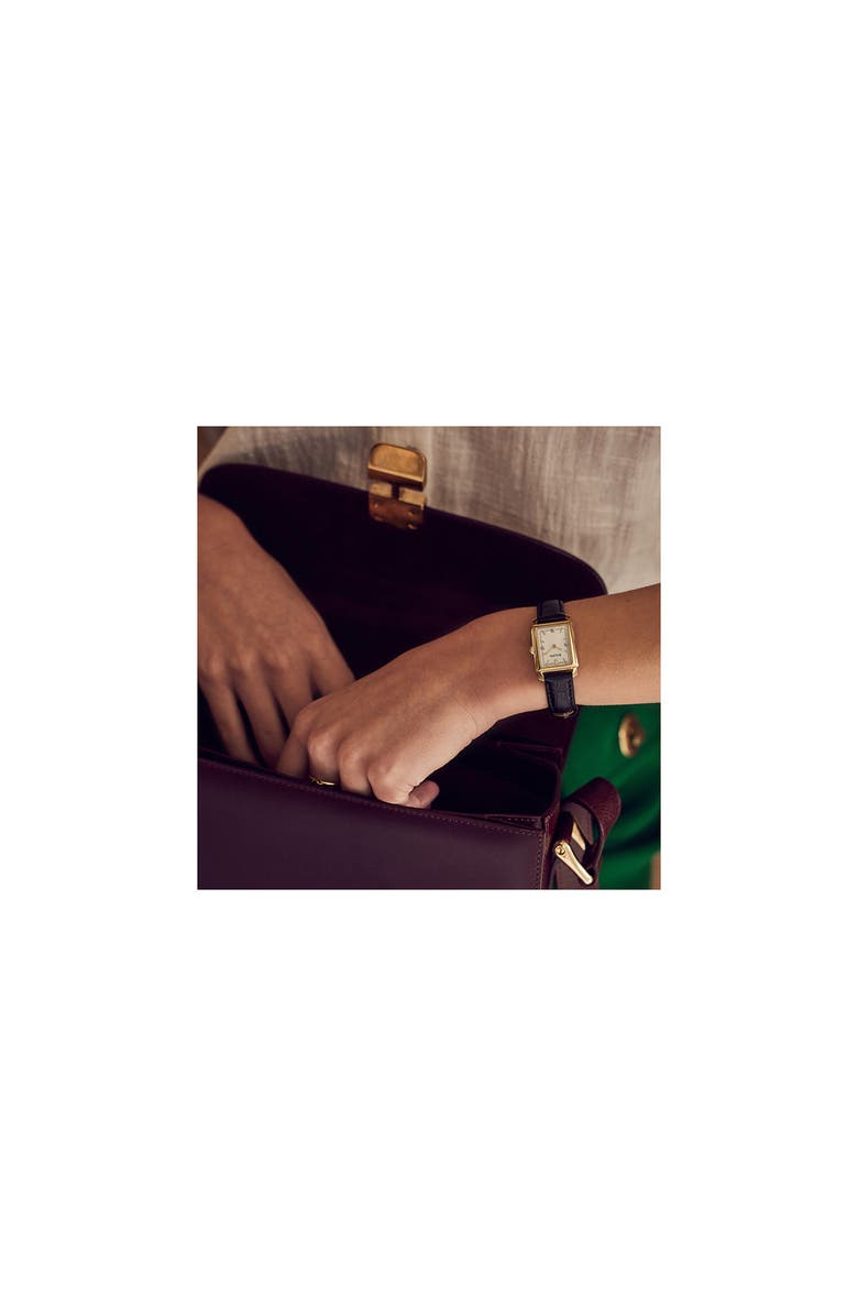 BULOVA Sutton Rectangular Leather Strap Watch, 21mm, Alternate, color, Gold-Tone