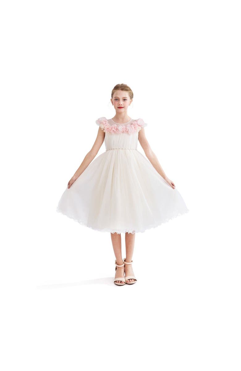 Tulleen Dress with Petal Trim, Main, color, White