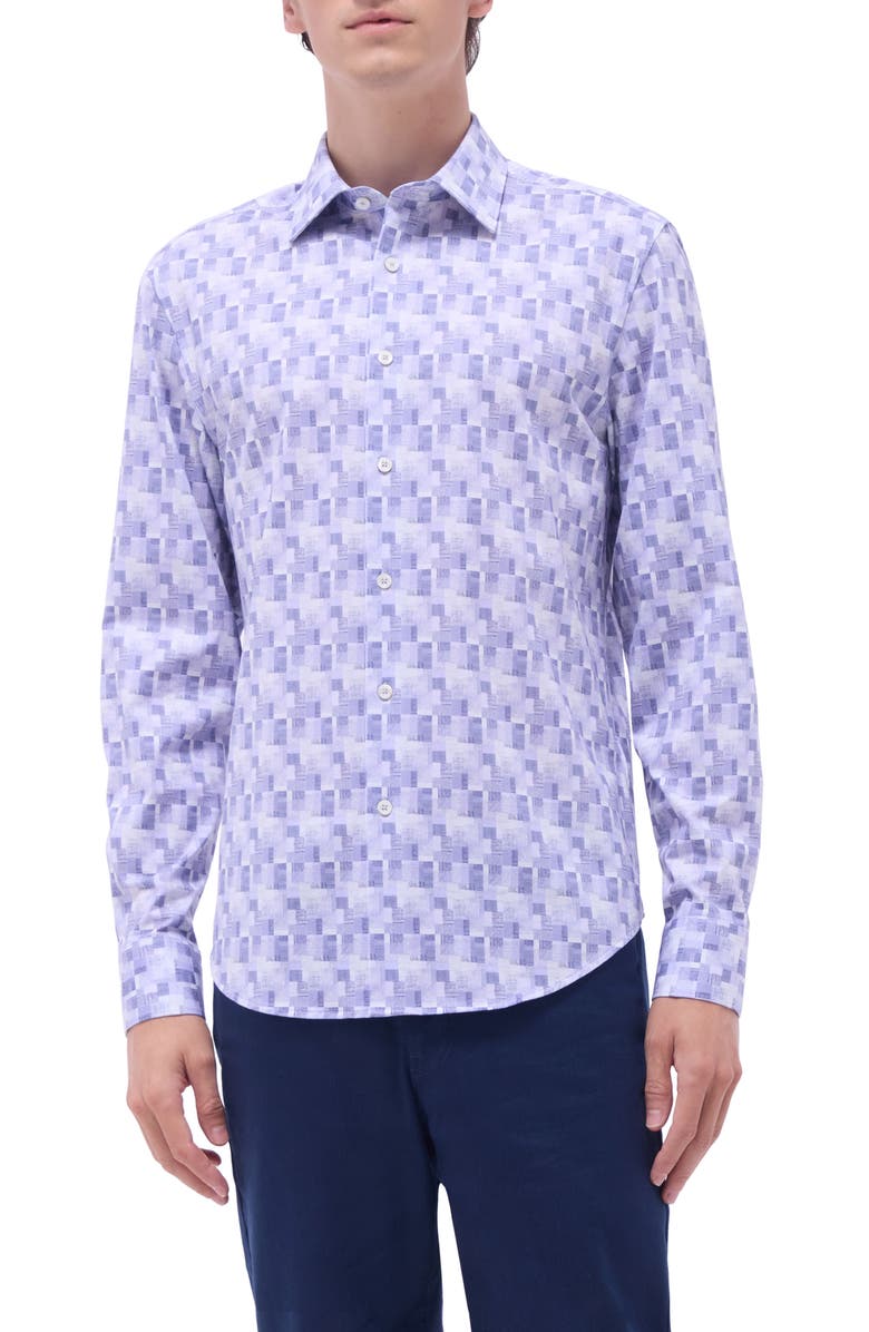 Bugatchi James OoohCotton<sup>®</sup> Check Button-Up Shirt, Main, color, Lilac