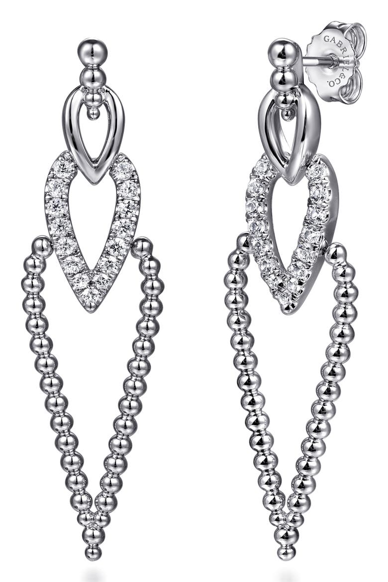 White Sapphire Drop Earrings, Main, color, STERLING SILVER