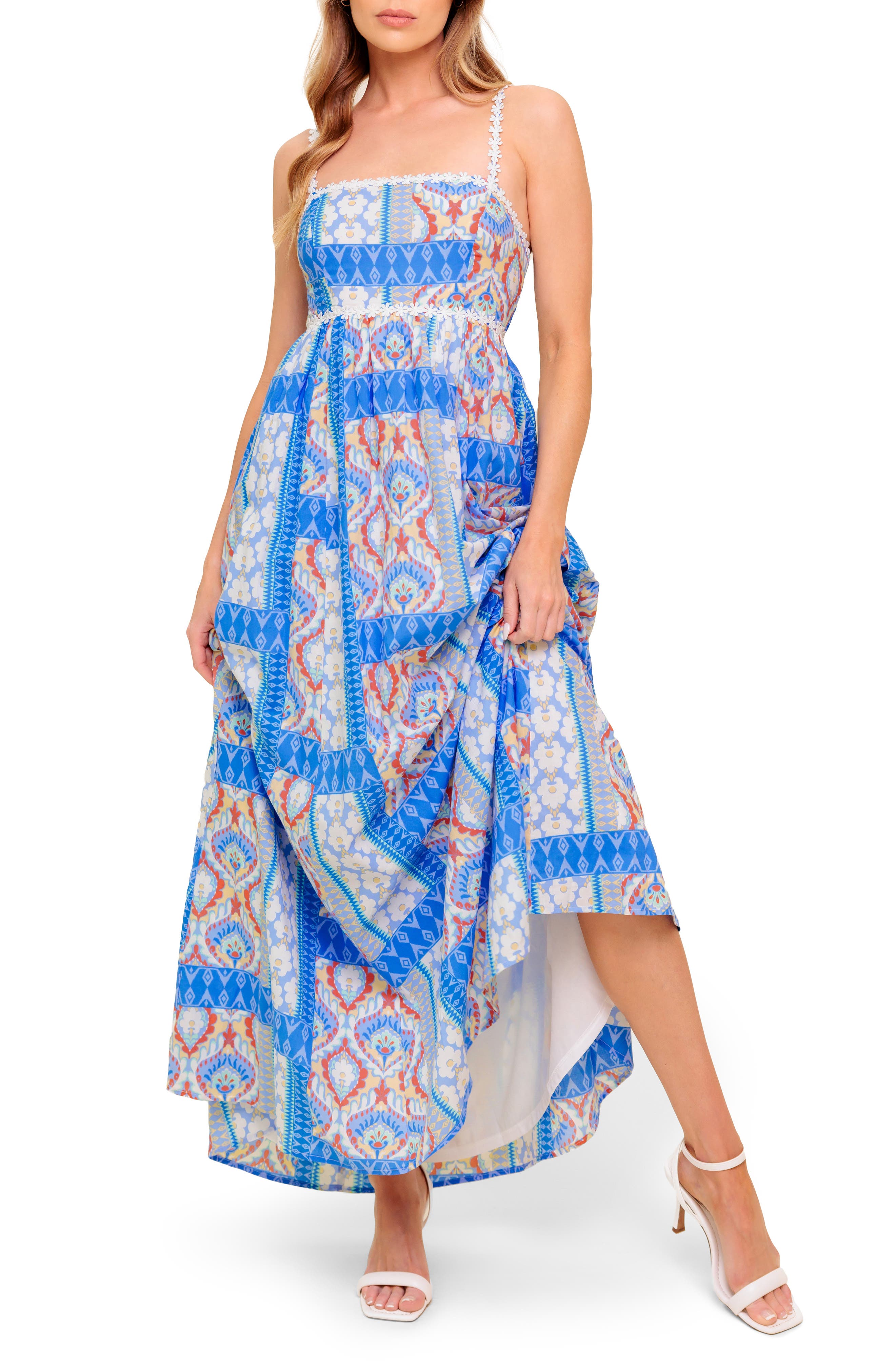 FLYING TOMATO Cotton Print Maxi Dress