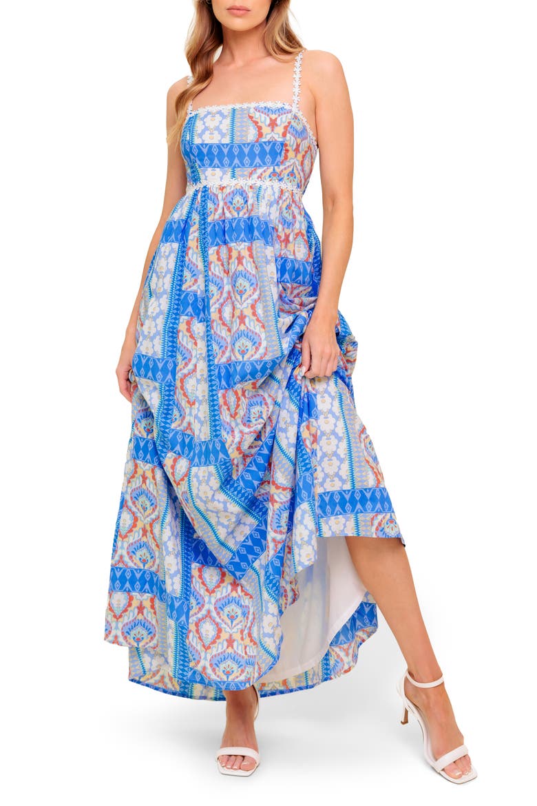 Cotton Print Maxi Dress, Main, color, BLUE