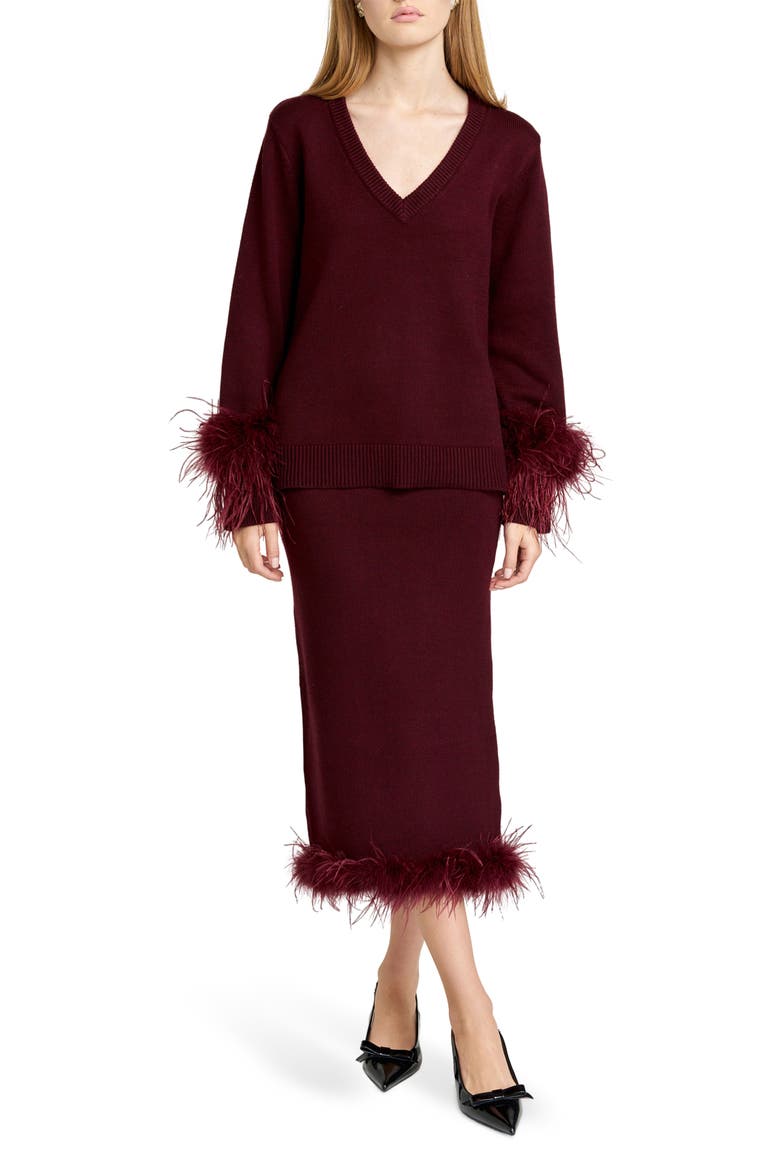 Bethany Feather Trim Knit Skirt, Main, color, PLUM