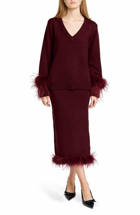 WAYF Bethany Feather Trim Knit Skirt