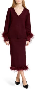 WAYF Bethany Feather Trim Knit Skirt