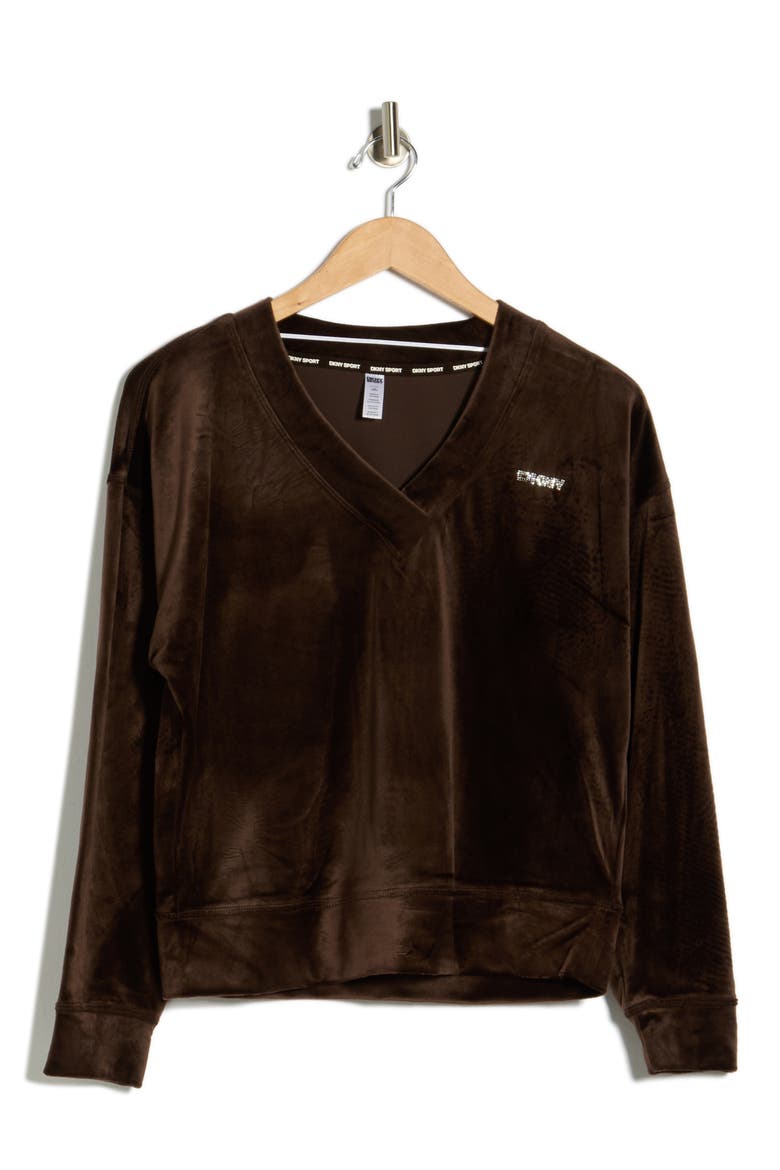 Mini Rhinestone Logo Velour Pullover, Alternate, color, ESPRESSO