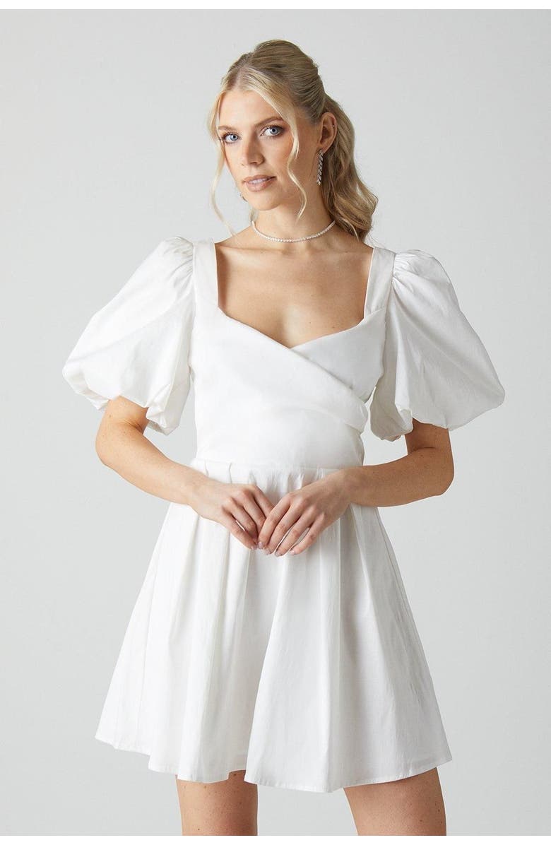 Coast Puff Sleeve Mini Wedding Dress, Alternate, color, Ivory