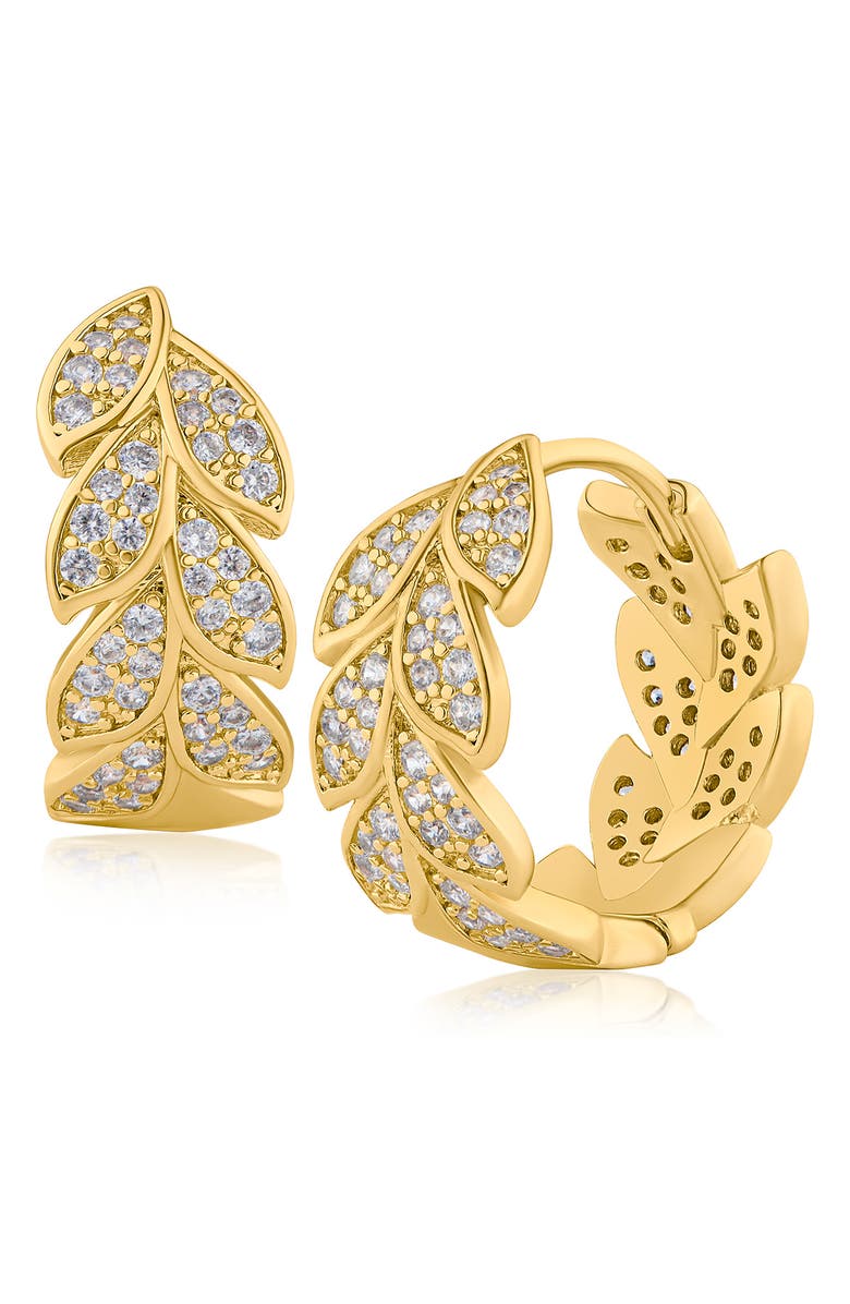 JARDIN Pavé Crystal Leaf Hoop Earrings, Main, color, 