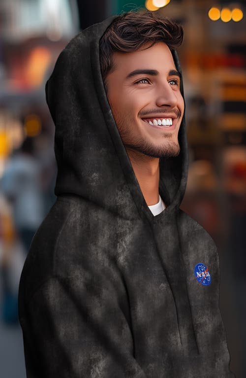 Dalix Nasa Mineral Wash Hoodie Nasa Embroidered Fleece Hoodie Mineral Wash Long Sleeve Sweatshirt Me In Black