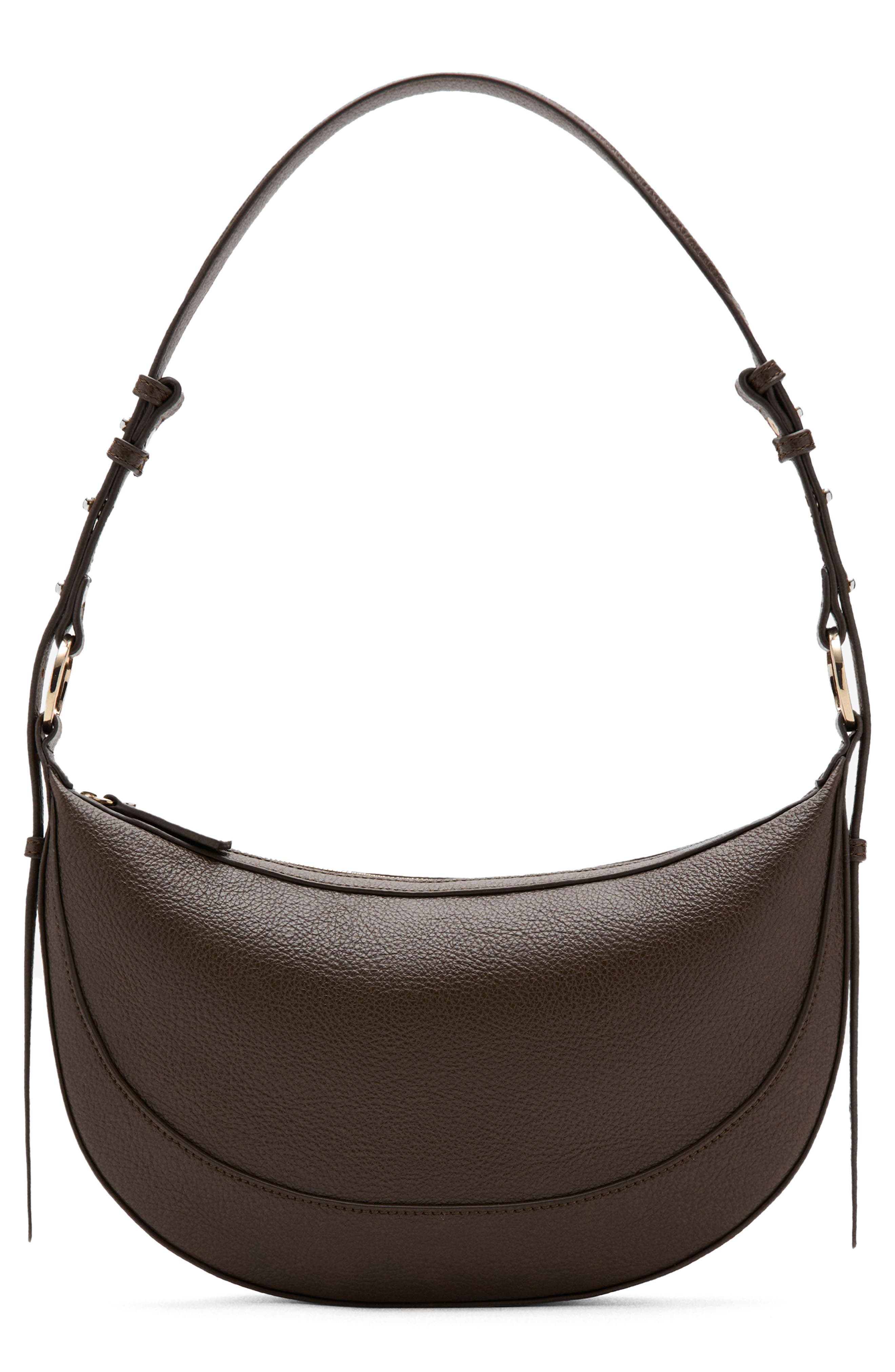 MANGO Oval Faux Leather Shoulder Bag, Main, color, Khaki