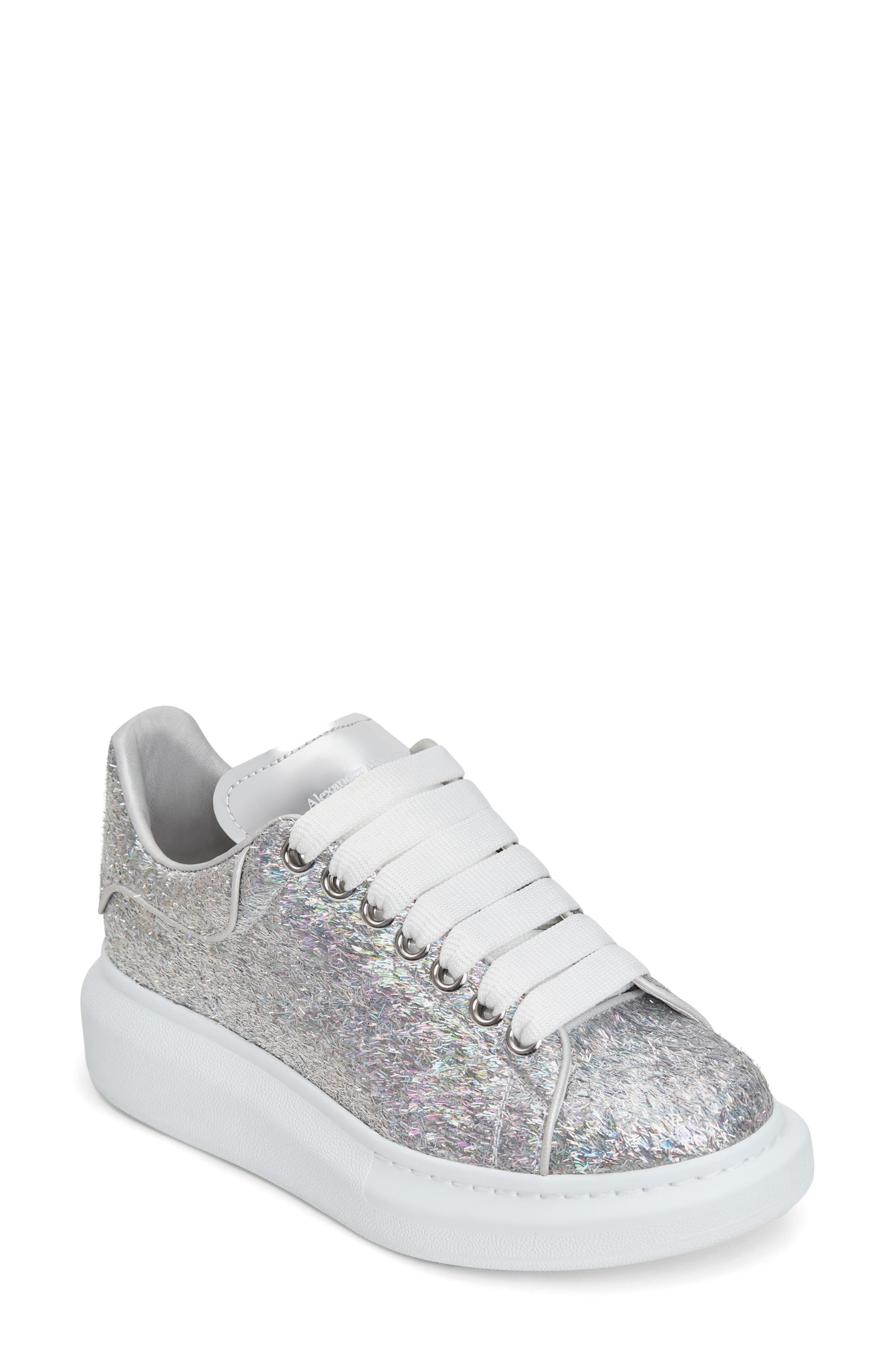 McQueen Oversized Holographic Glitter Platform Sneaker, Main, color, 