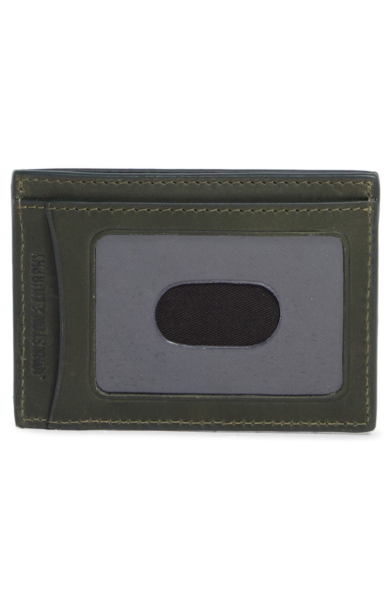 Johnston & Murphy Waxy Leather Card Case, Alternate, color, Olive