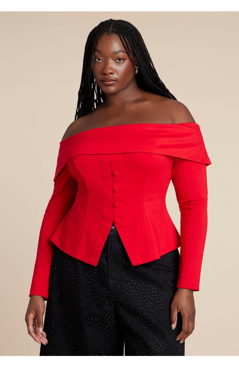 ELOQUII Fold Over Top With Front Button Detail, Alternate, color, Barbados Cherry