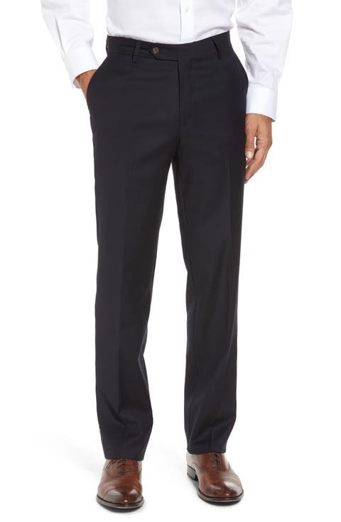 Flat Front Modern Fit Gabardine Stretch Wool Trousers