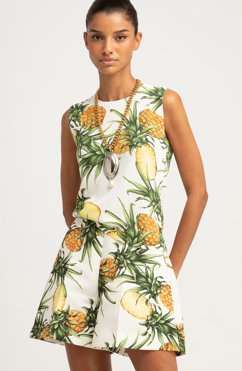 Oscar de la Renta Pineapple Print Tank, Alternate, color,