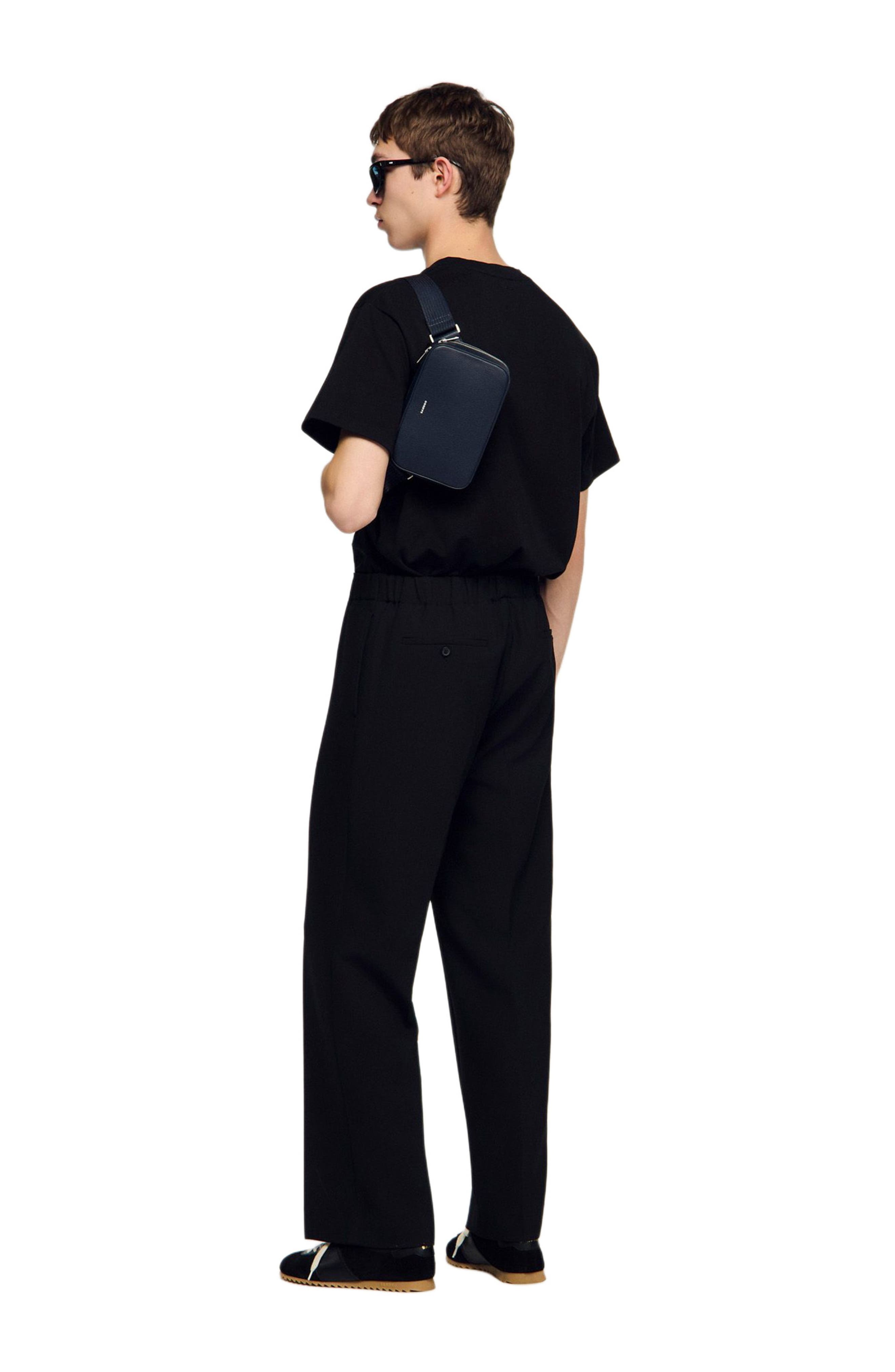 SANDRO Small grained leather bag, Alternate, color, Navy Blue