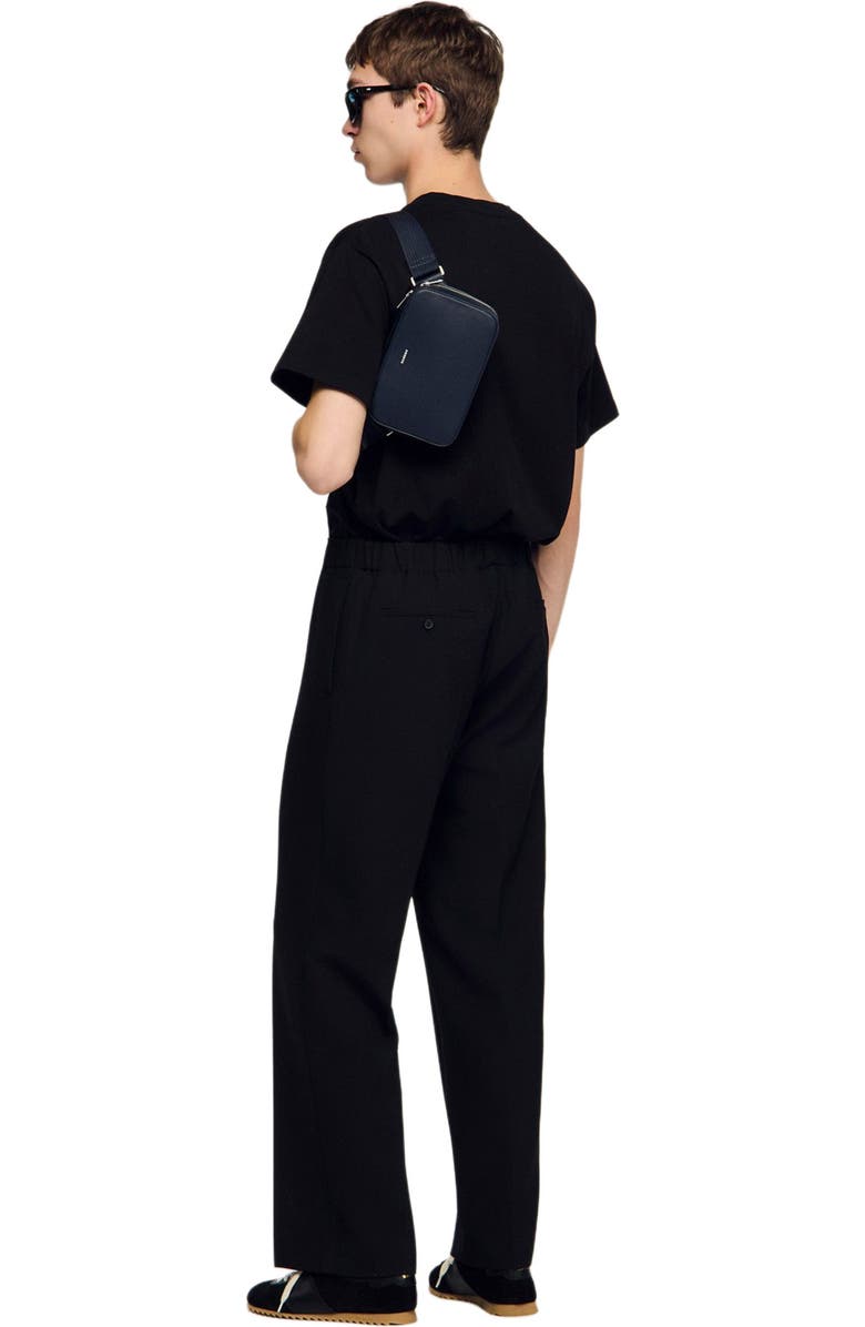 SANDRO Small grained leather bag, Alternate, color, Navy Blue