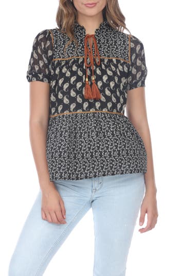 Rain And Rose Mix Print Top In Black Print