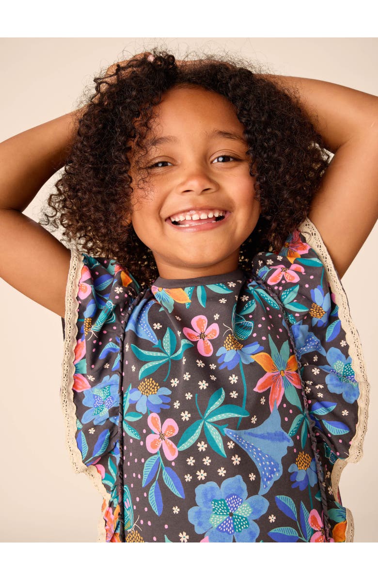 Tea Collection Crochet Trim Ruffle Dress, Alternate, color, Brazilian Painted Floral