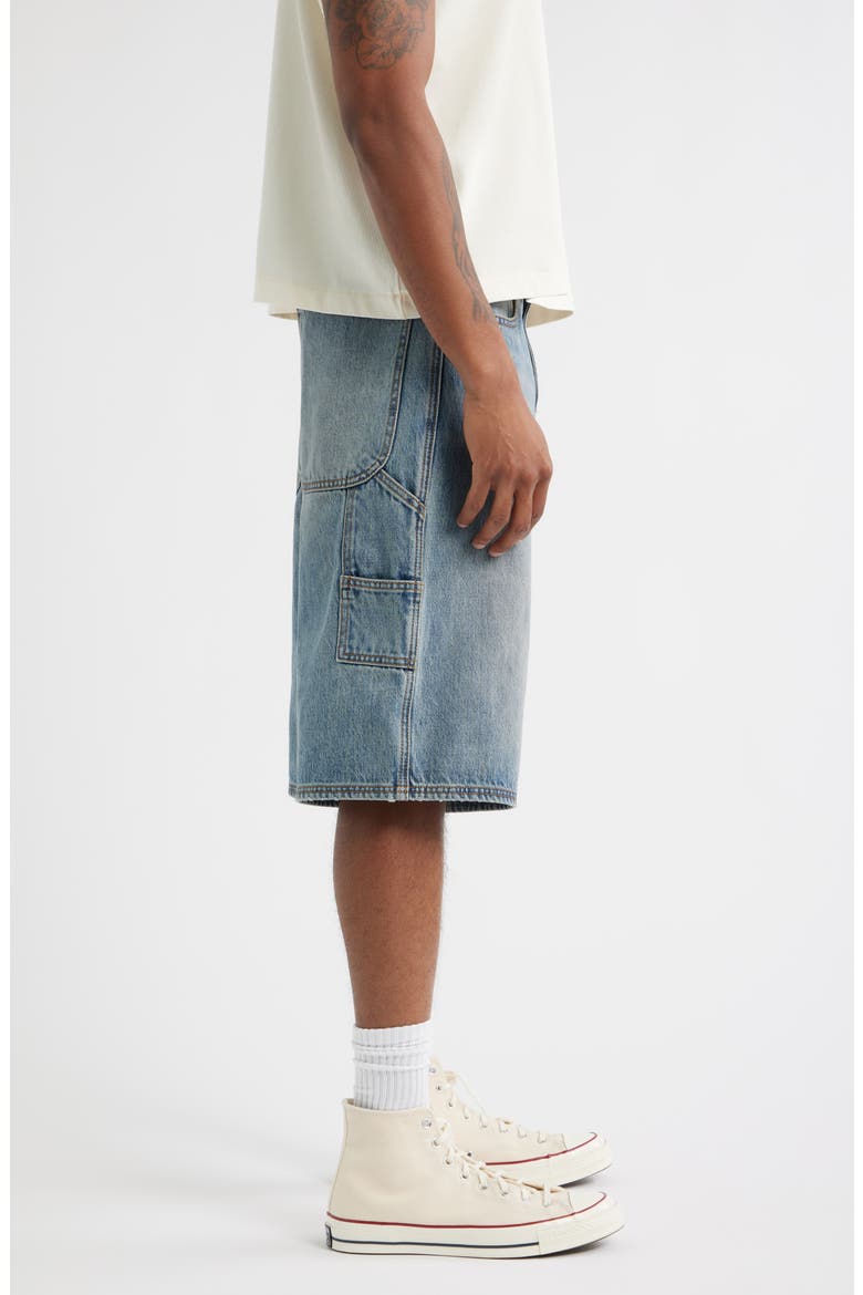 E Logo Oversize Denim Carpenter Shorts, Alternate, color, PALE INDIGO