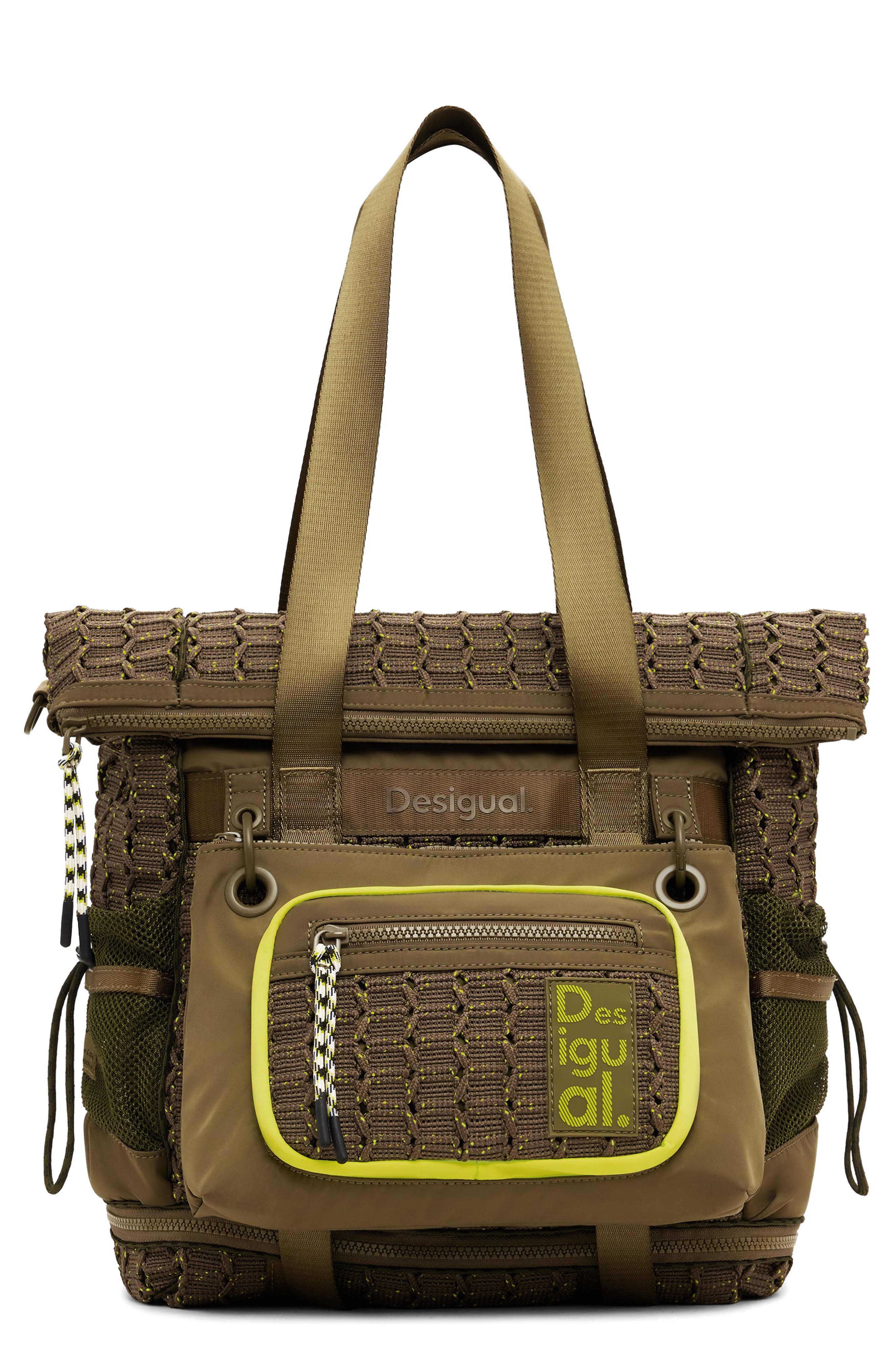 Desigual Mixed Media Big Backpack, Main, color, Khaki