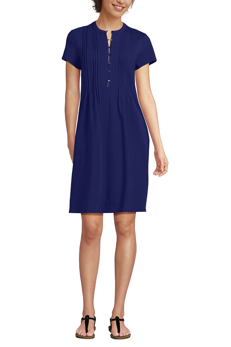 Cotton Modal Pintuck Short Sleeve Dress, Main, color, Midnight Sky