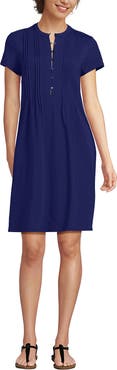 Lands' End Cotton Modal Pintuck Short Sleeve Dress