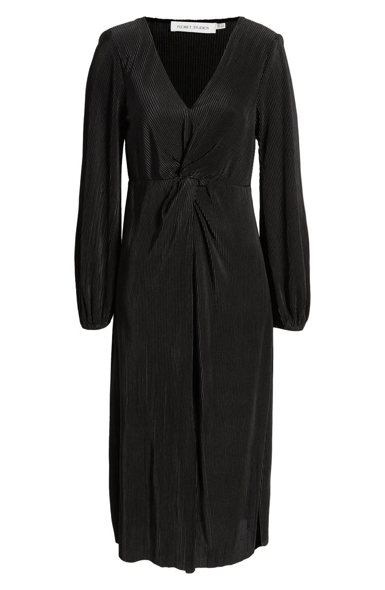 FLORET STUDIOS V-Neck Long Sleeve Plissé Midi Dress, Alternate, color, 