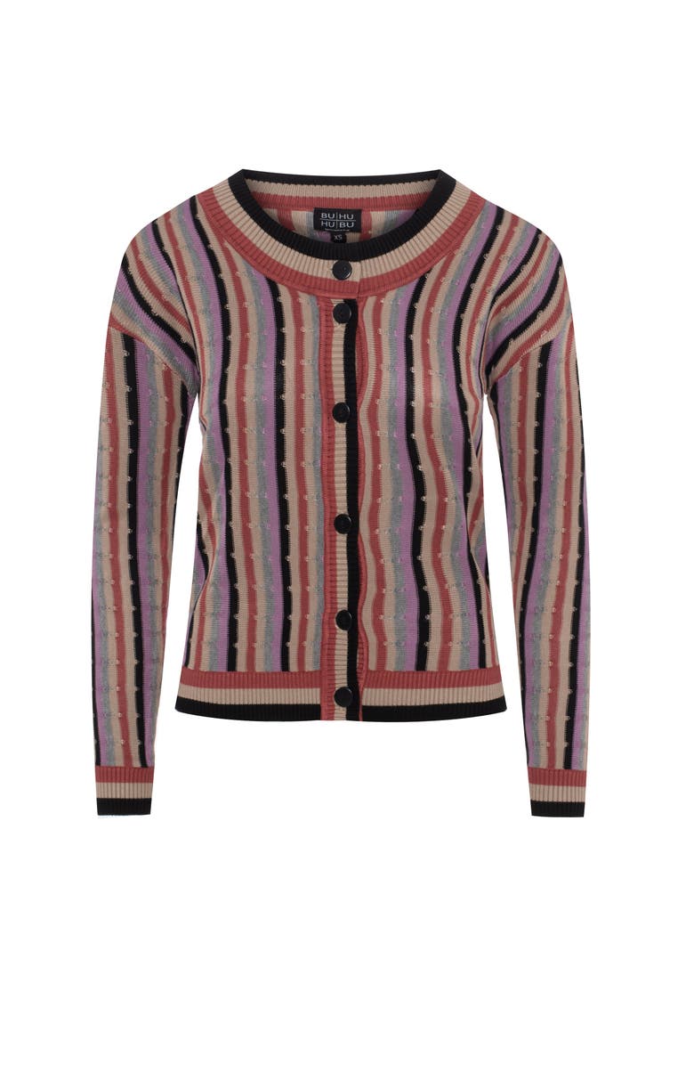 BuHu Textured Knit Striped Button Front Cropped Cardigan, Main, color, Multi