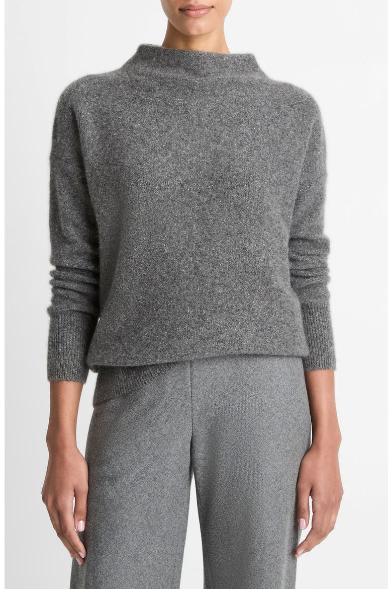 Donegal Funnel Neck Cashmere Sweater, Main, color, HEATHER GREY DONEGAL