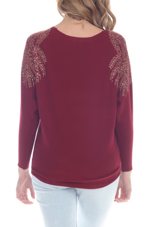 Rain And Rose Embellished Raglan Sleeve Knit T-shirt In Burgundy