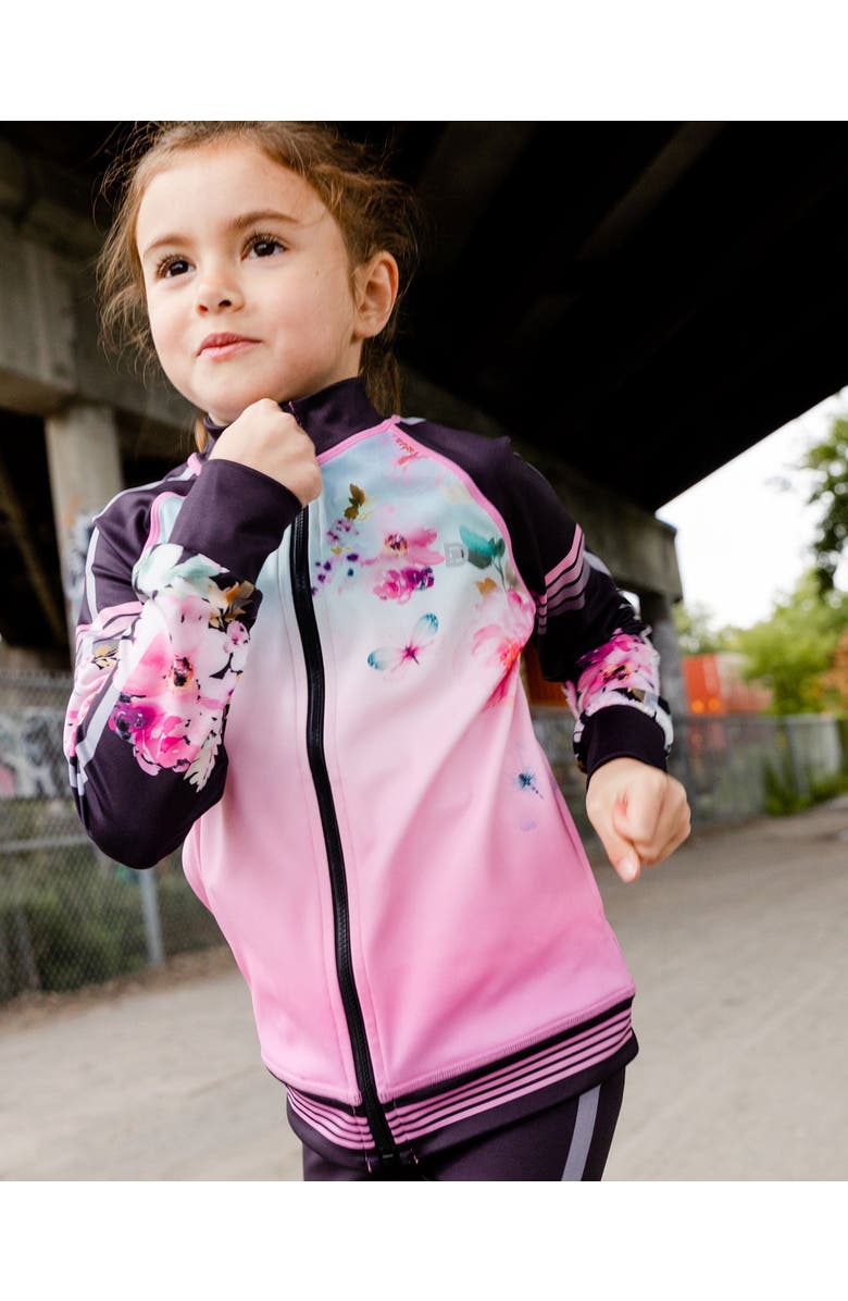 Deux par Deux Little Girl's Athletic Jacket Gradient Pink Printed Big Flowers, Alternate, color, 