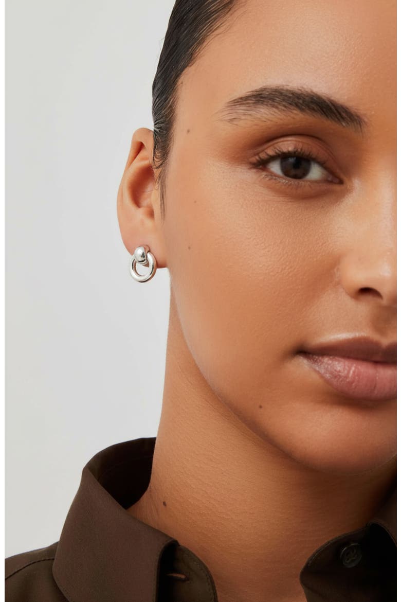 Faye Mini Puffy Knocker Earrings, Alternate, color, HIGH POLISH SILVER