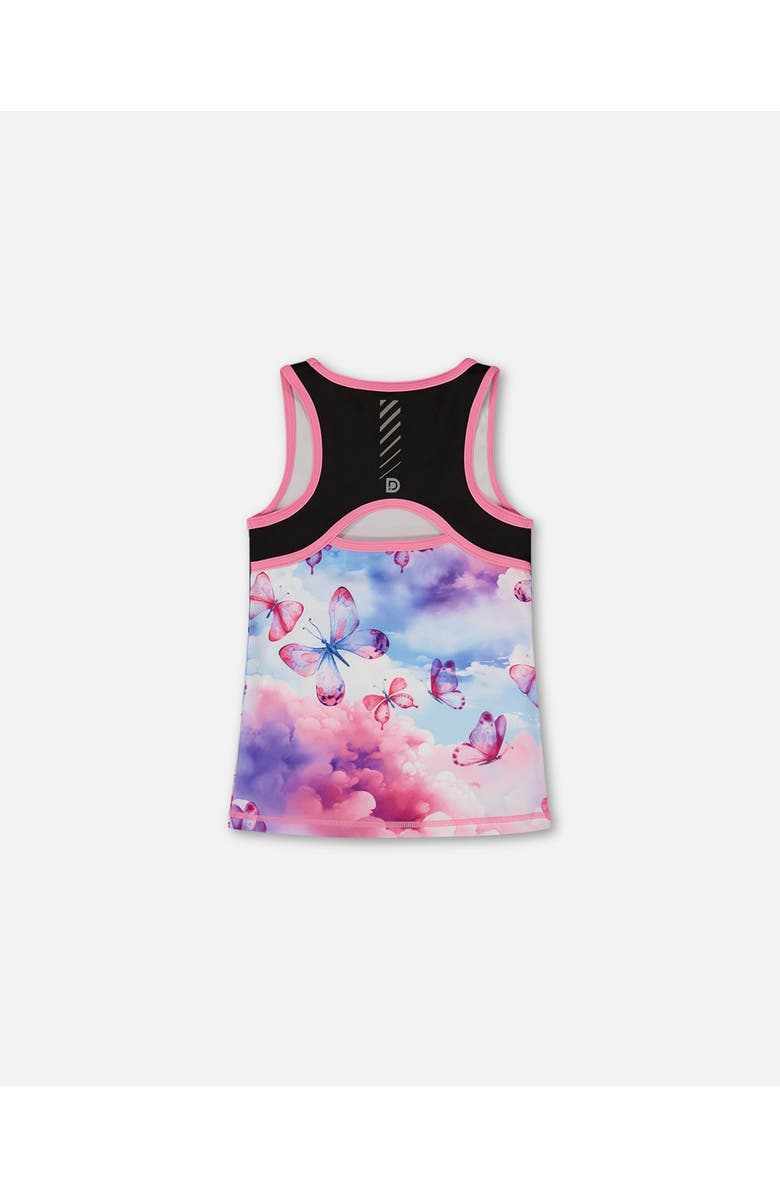 Deux par Deux Little Girl's Colorblock Athletic Tank Top Black With Butterflies Printed, Alternate, color, Black With Butterflies Printed